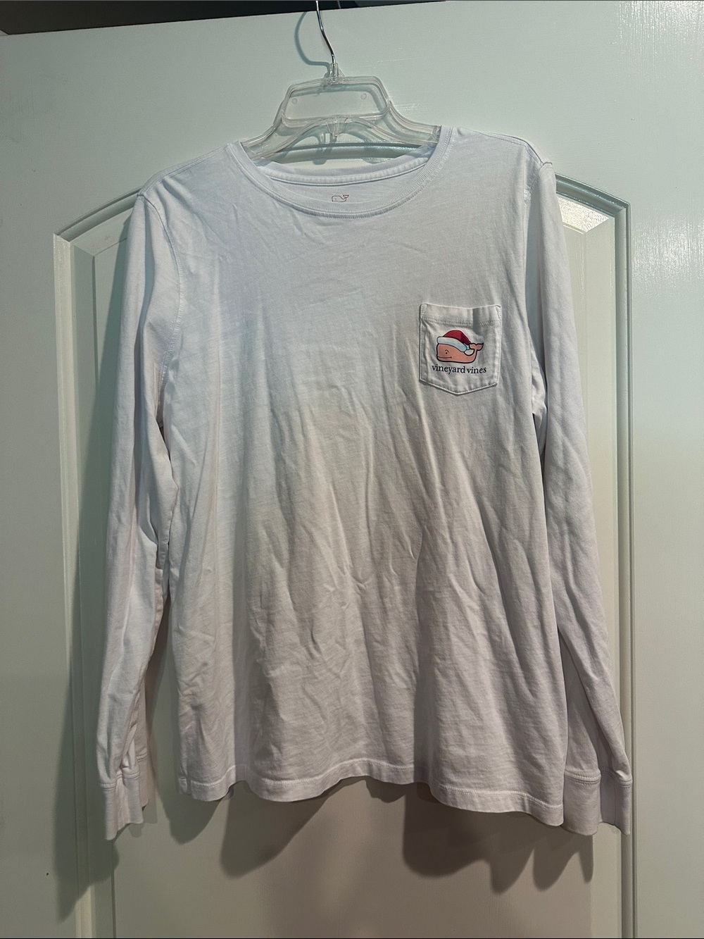 Vineyard Vines White Long-Sleeve Pocket Tee with Whale Patch